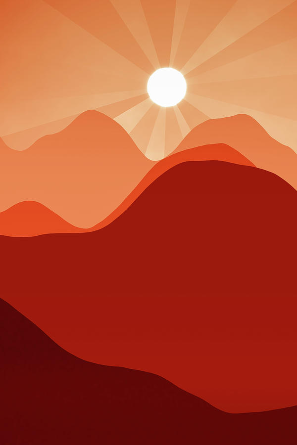 Red Abstract Minimalist Mountain Landscape at Sunset Digital Art by Matthias Hauser