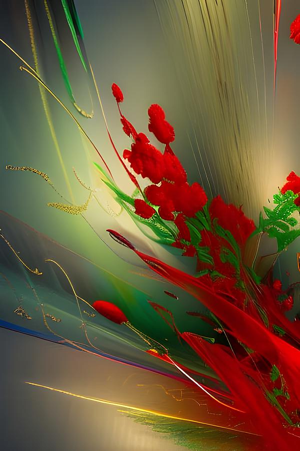 Red Abstract With Green Digital Art by Beverly Read