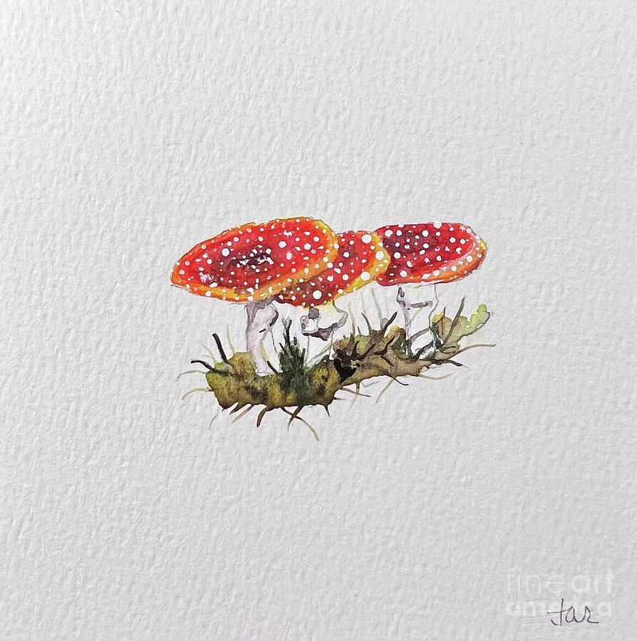 Fly mushrooms painting Art gift amanita Artwork red toadstool store fly agaric art 5x6.5 inches