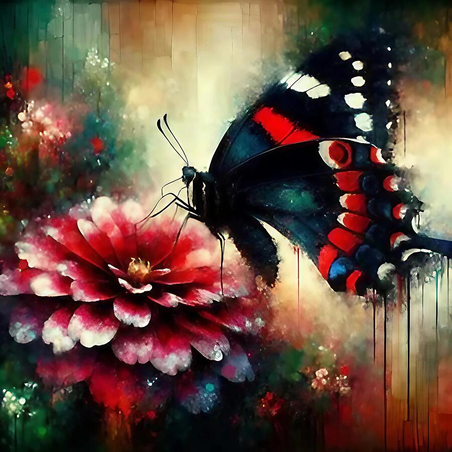 Red and Black Butterfly and Flower Digital Art by Stephanie Fischer Red and Black Butterfly and Flower Digital Art by Stephanie Fischer