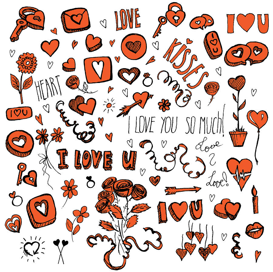 Red and black doodles for Valentines day Drawing by LisaAlisa_ill