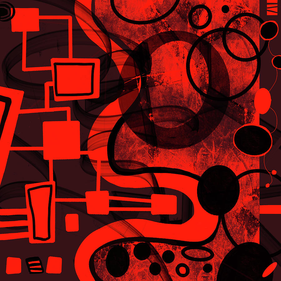 Red and Black Geometric Shapes Abstract Art Digital Art by Lana MacKenzie