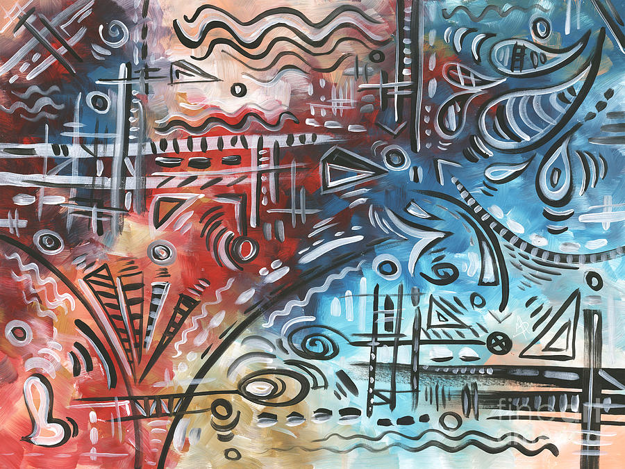 Red and Blue Abstract MAD Doodle Original Painting Artwork by Duncanson Art Painting by Megan Aroon