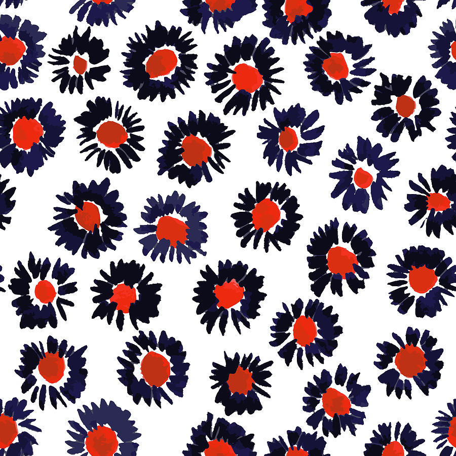 Red And Blue Flowers Seamless Pattern Drawing