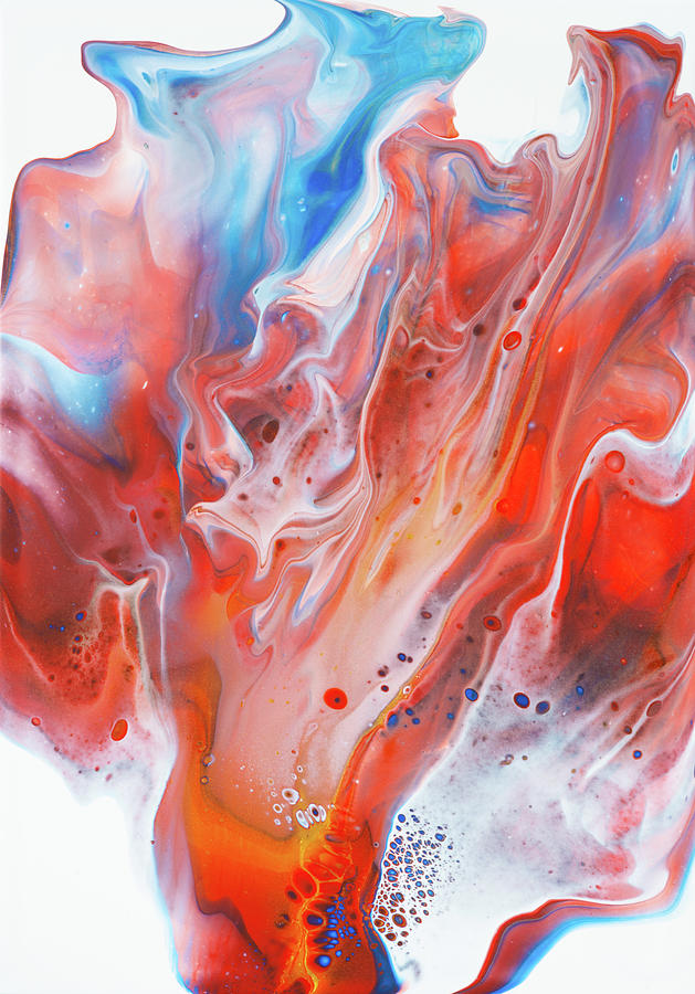 Red and Blue Fluid Painting Dutch Pour Painting by Matthias Hauser