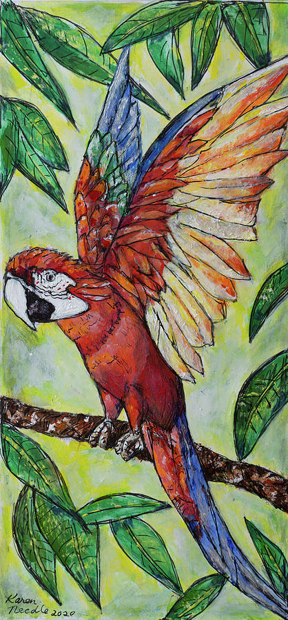 Red and blue Parrot Painting by Karen Needle