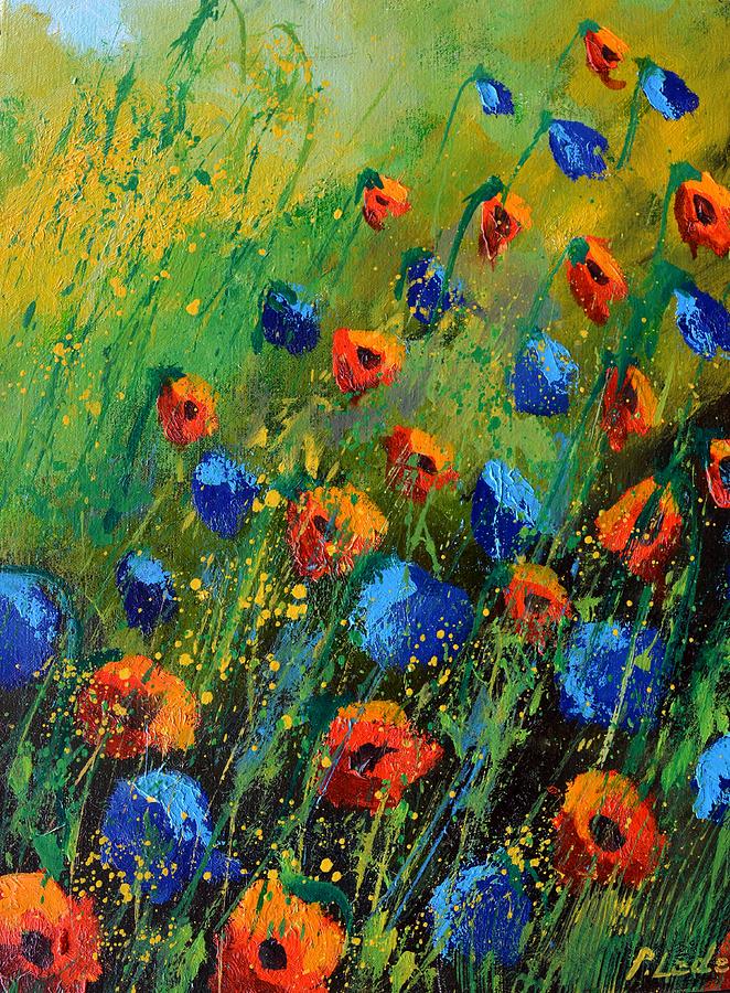 Red and blue popies - 34 Painting by Pol Ledent