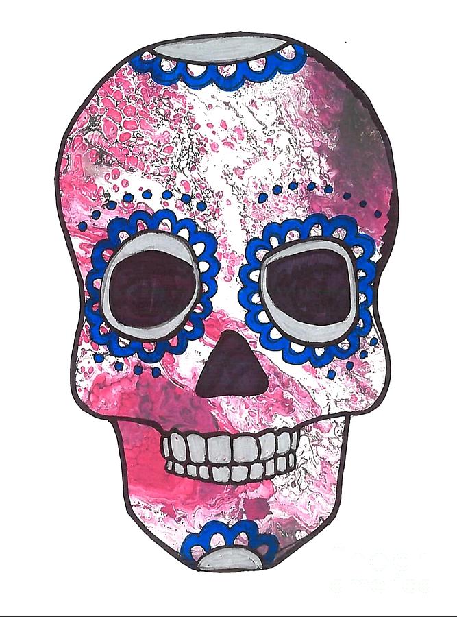 Red and Blue Sugar Skull Mixed Media by Expressions By Stephanie