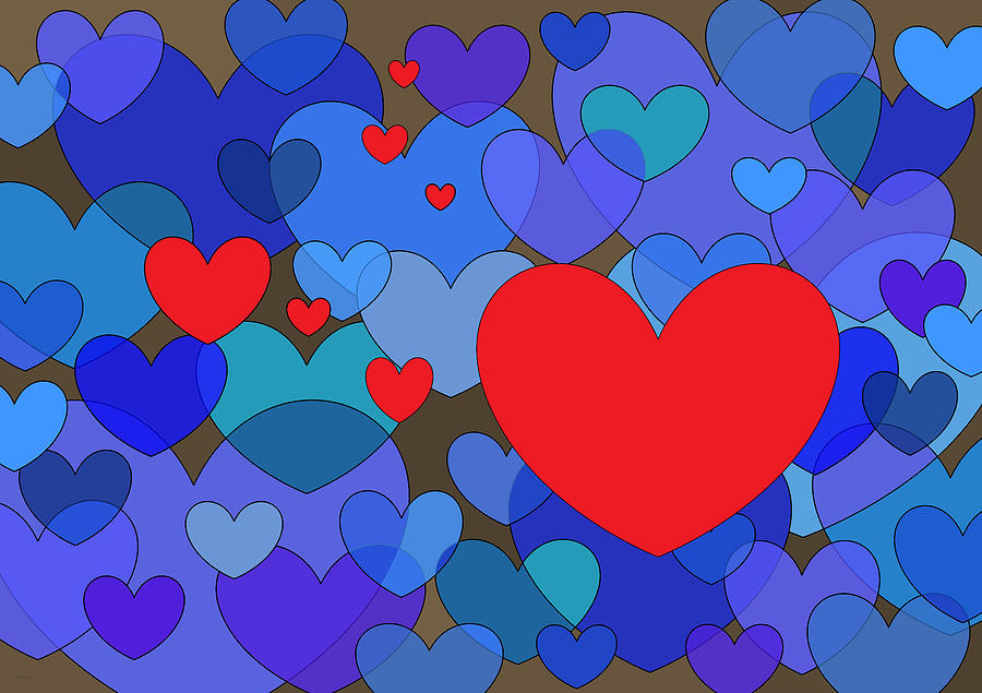 Red and Blue Valentine Hearts Digital Art by Val Arie