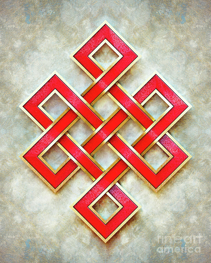 Buddha Digital Art - Red And Gold Colored Endless Knot by Dirk Czarnota