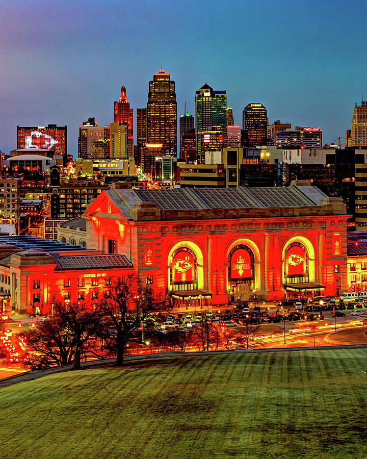 Red and Gold KC Skyline at Dusk Photograph by Gregory Ballos