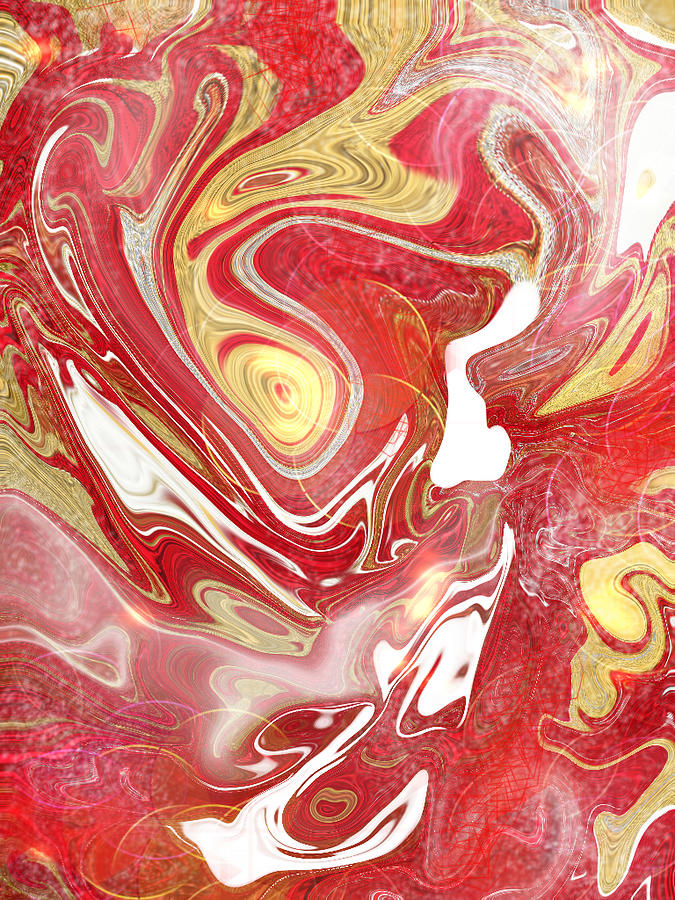 Red and Gold Metallic Abstract  Digital Art by Eileen Backman