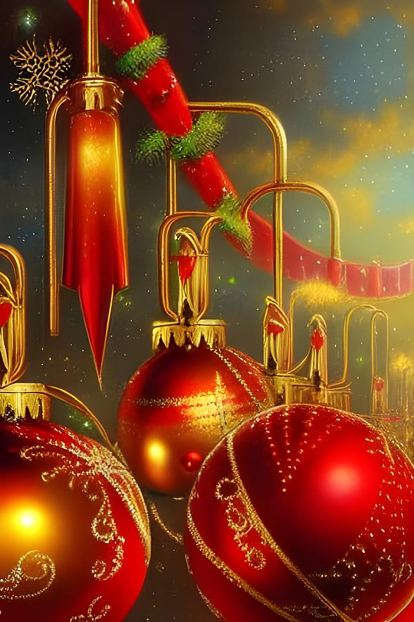Red and Gold Ornaments  Digital Art by Beverly Read