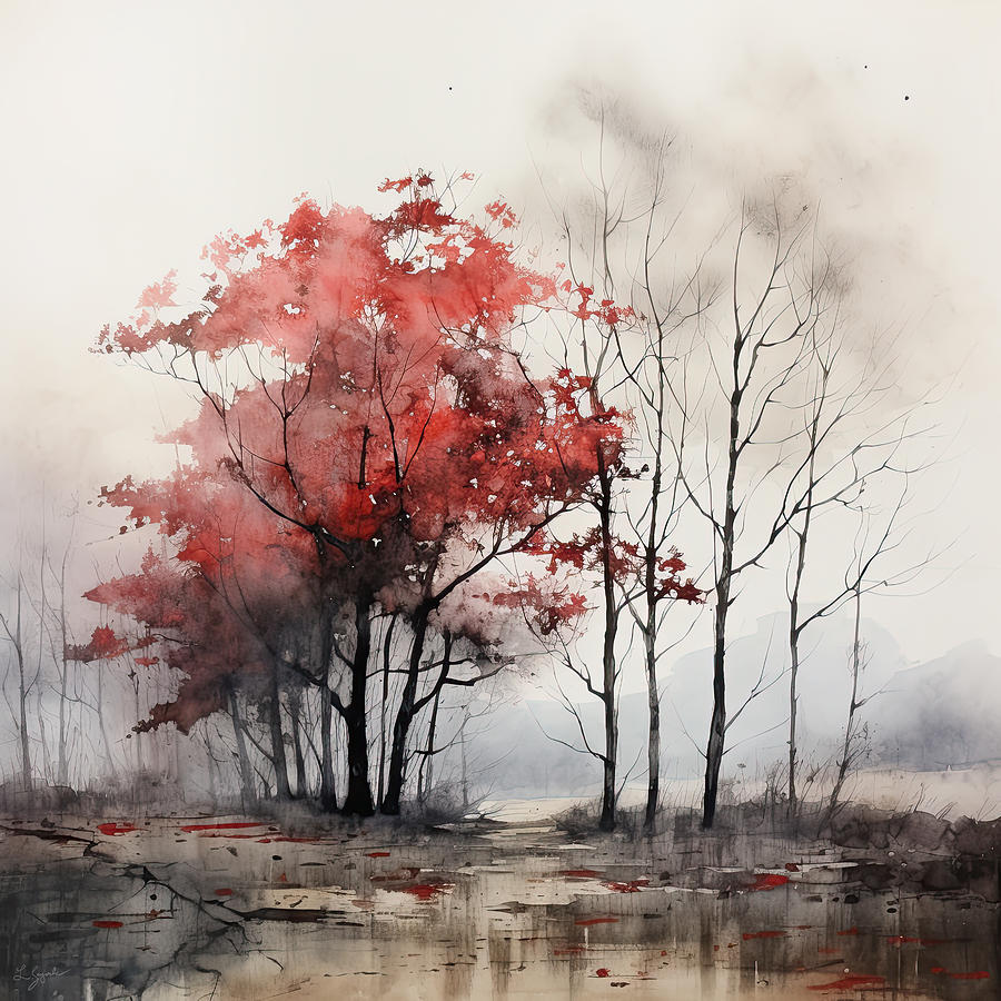 Red and Gray Ambiance Painting by Lourry Legarde