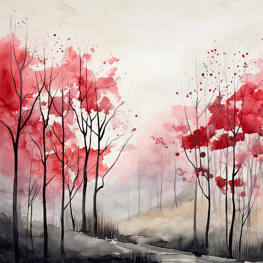 Red and Gray Duet Painting by Lourry Legarde