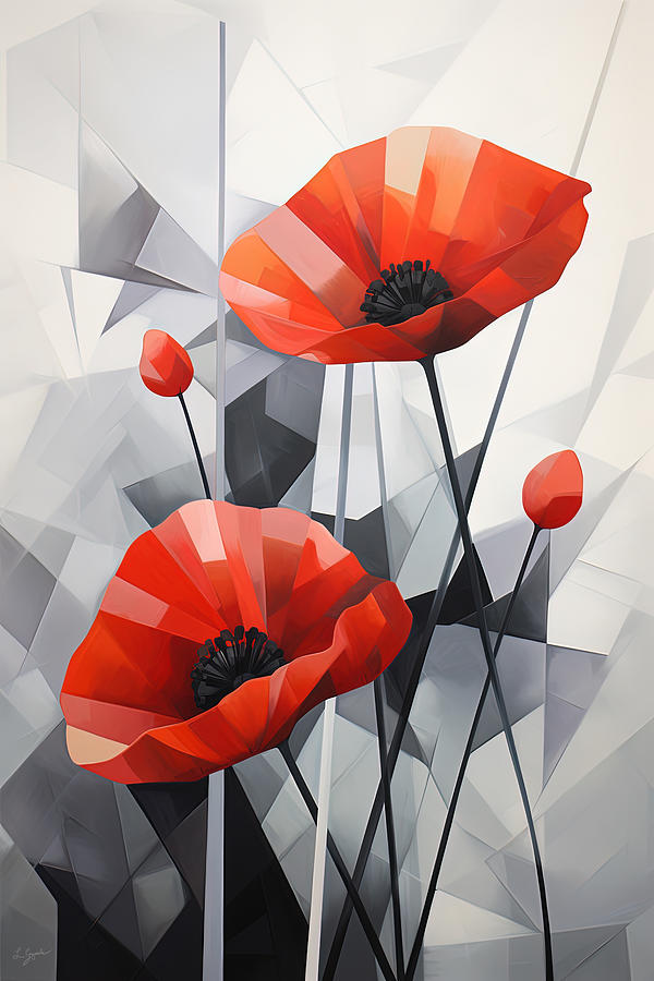 Red and Gray Flower Art Painting by Lourry Legarde