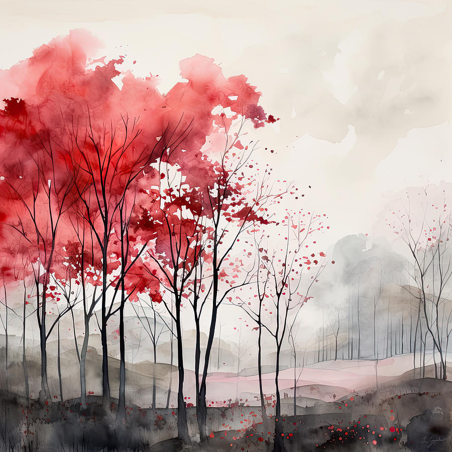 Fall Painting - Red and Gray Hues by Lourry Legarde