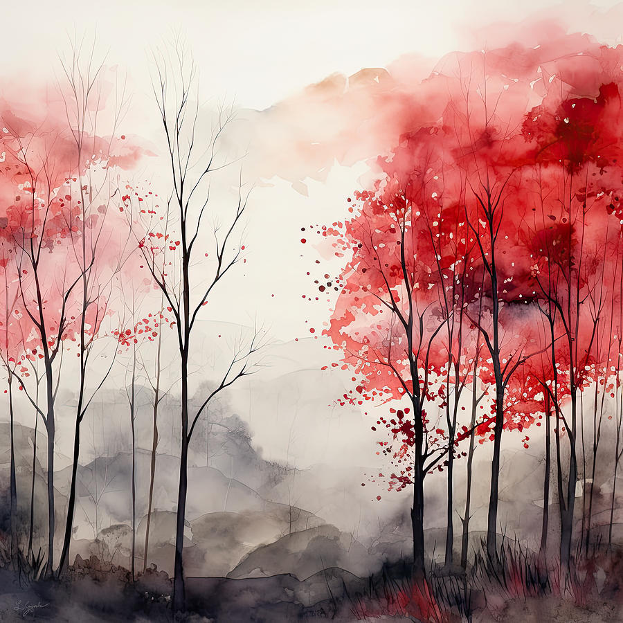 Fall Painting - Red and Gray Mid Century Art by Lourry Legarde