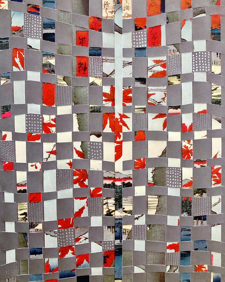 Red and Gray Woven Collage Mixed Media by Kirsten Giving