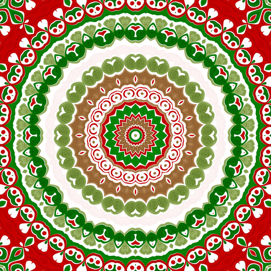 Red and Green Christmas Mandala Medallion Digital Art by Mercury McCutcheon