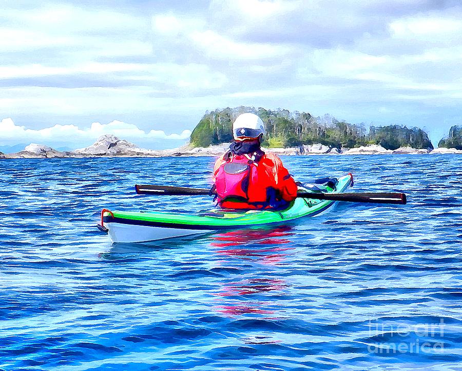 Red and Green Kayaker in Baranof Islands Alaska Photograph by Sea Change Vibes