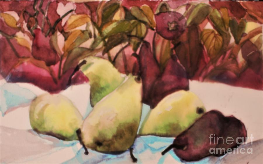 Red and Green Pears Painting by Mindy Newman