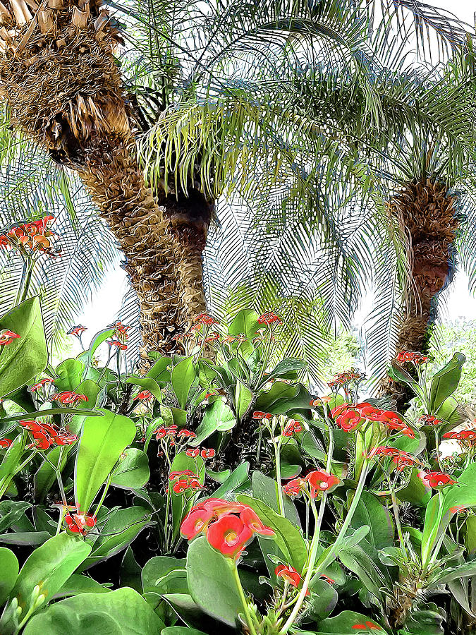 Red and Green Tropical Garden Mixed Media by Sharon Williams Eng