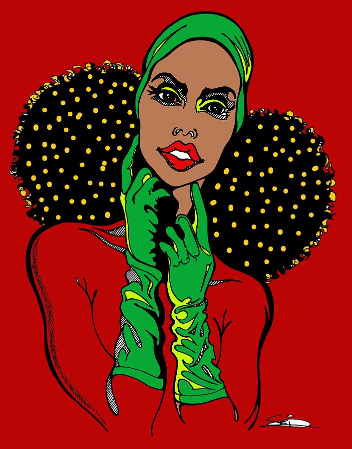 Red And Lime Afro Puffs Drawing by SKIP Smith Fine Art America