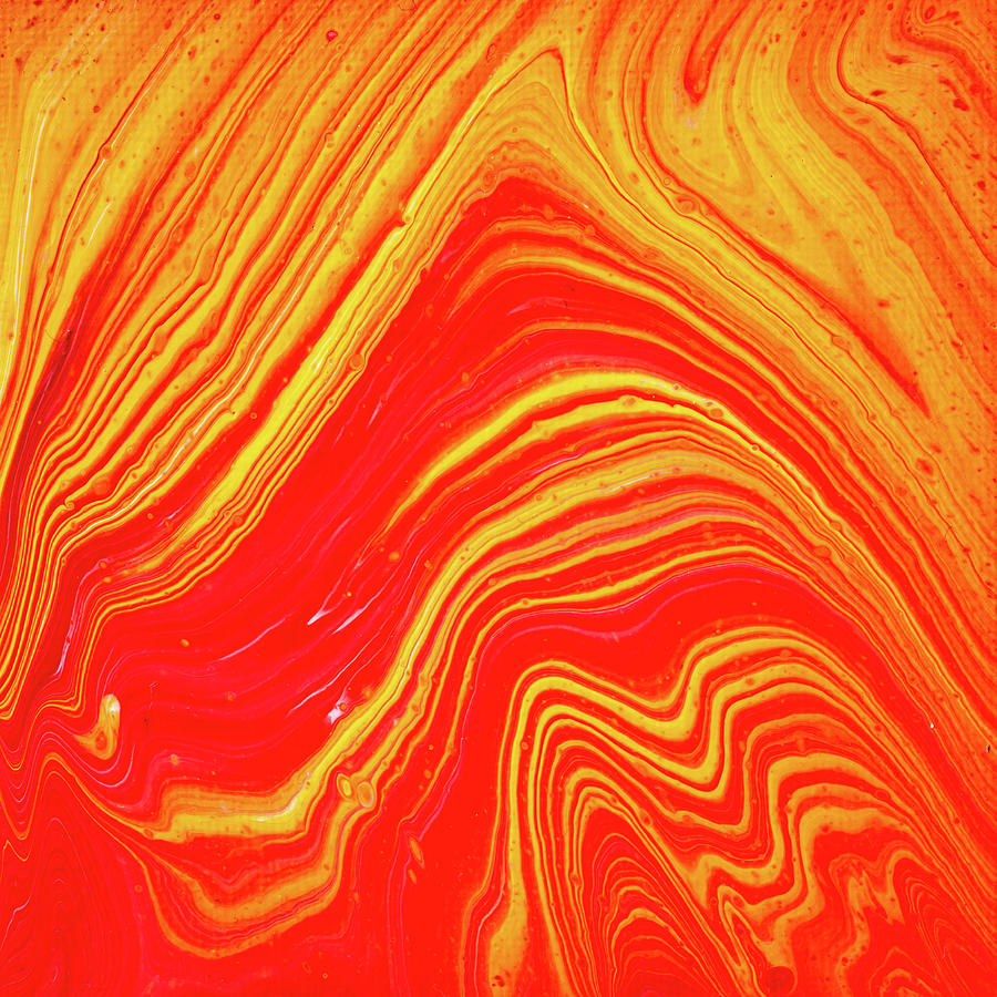 Abstract Painting - Red and Orange Abstract Acrylic Fluid Art 01 by Matthias Hauser