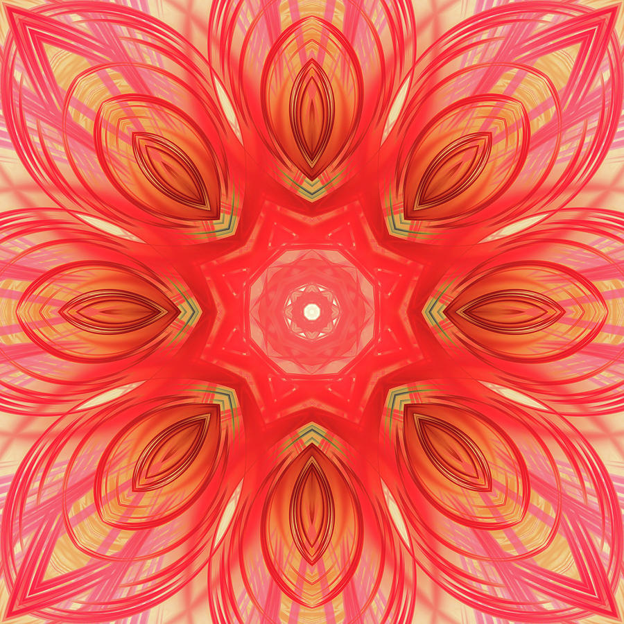 Red and Orange Kaleidoscope Patterns Mandala Digital Art by Manpreet Sokhi