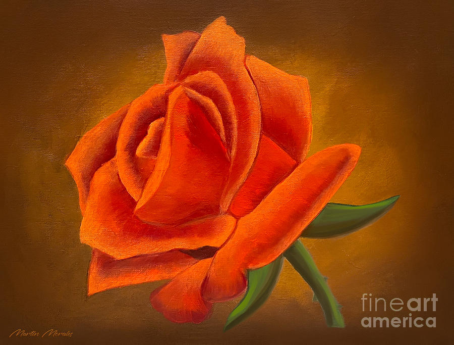 Orchid Painting - Red and Orange Rose by Martys Royal Art