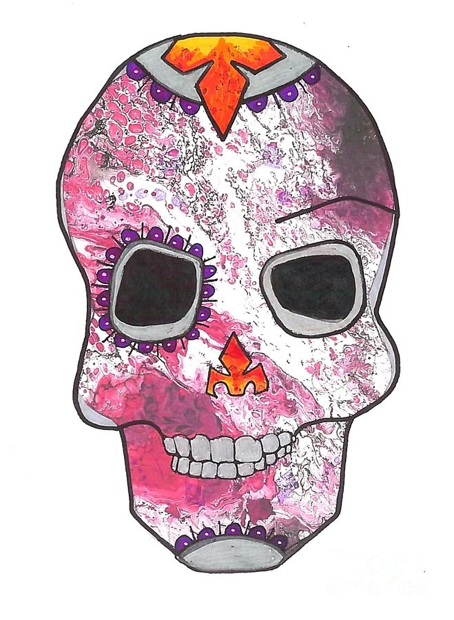 Red and Orange Sugar Skull Mixed Media by Expressions By Stephanie