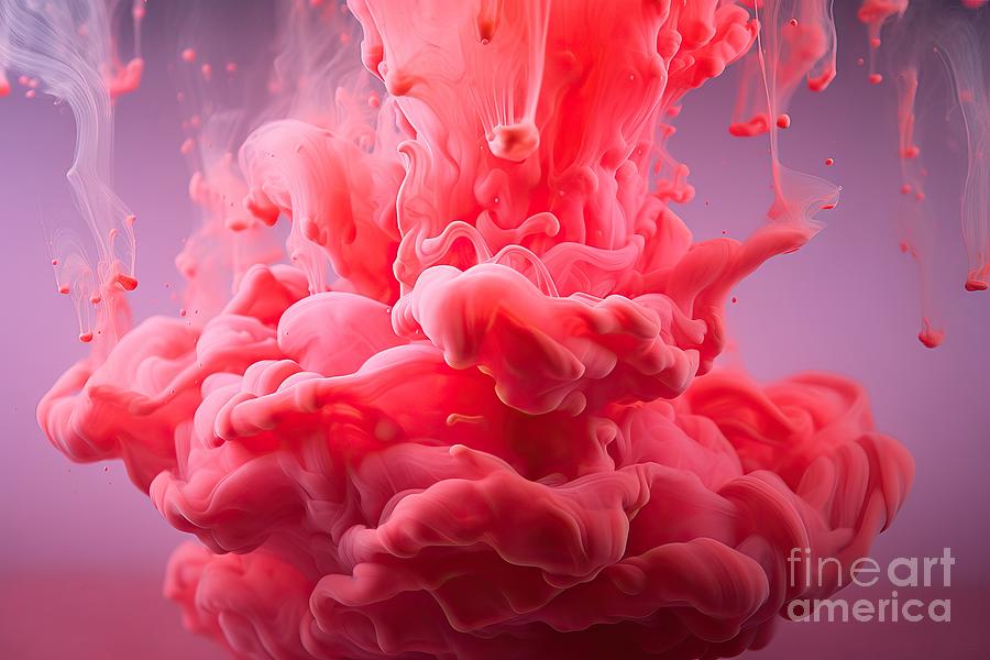 Abstract Painting - Red and pink ink in water, liquid color backdrop by N Akkash