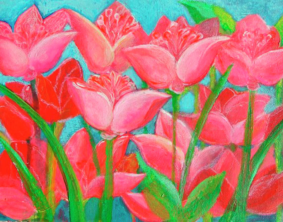 Red and Pink Tulips Painting by Ashleigh Dyan Bayer