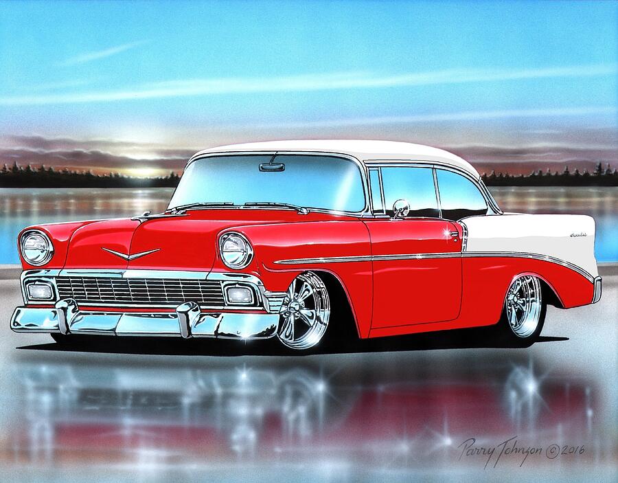 Red and White 1956 Chevy 210 Hardtop Painting by Parry Johnson - Fine ...