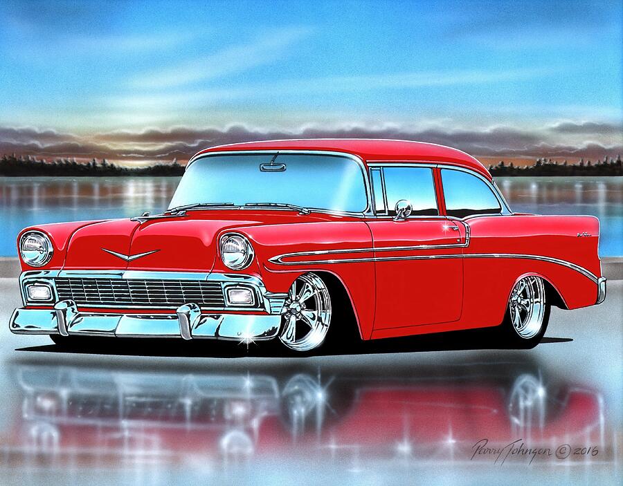 Red 56 Chevy Bel Air Sedan Painting by Parry Johnson | Pixels