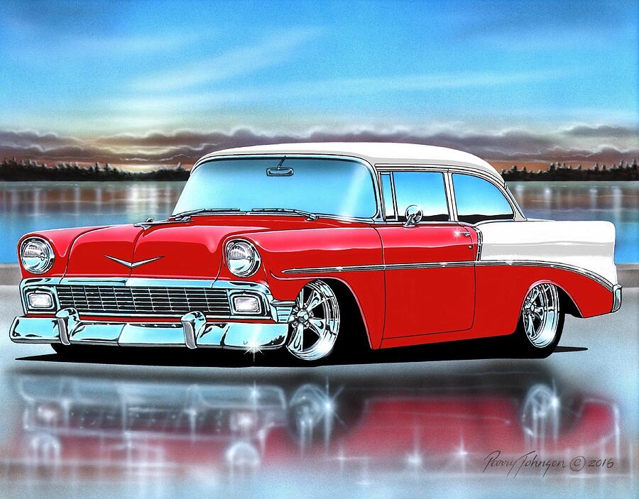 Red and White 1956 Chevy 210 Sedan Painting by Parry Johnson - Fine Art ...