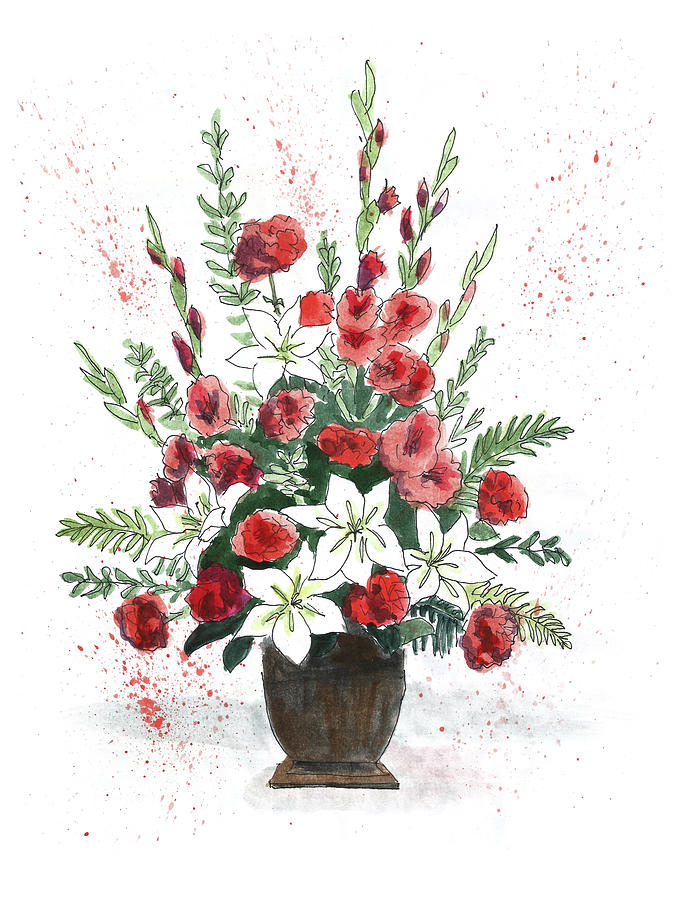 Red and White Flowers Painting by Masha Batkova