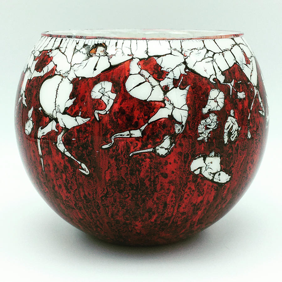 Red and White Glass Bowl Mixed Media by Christopher Schranck