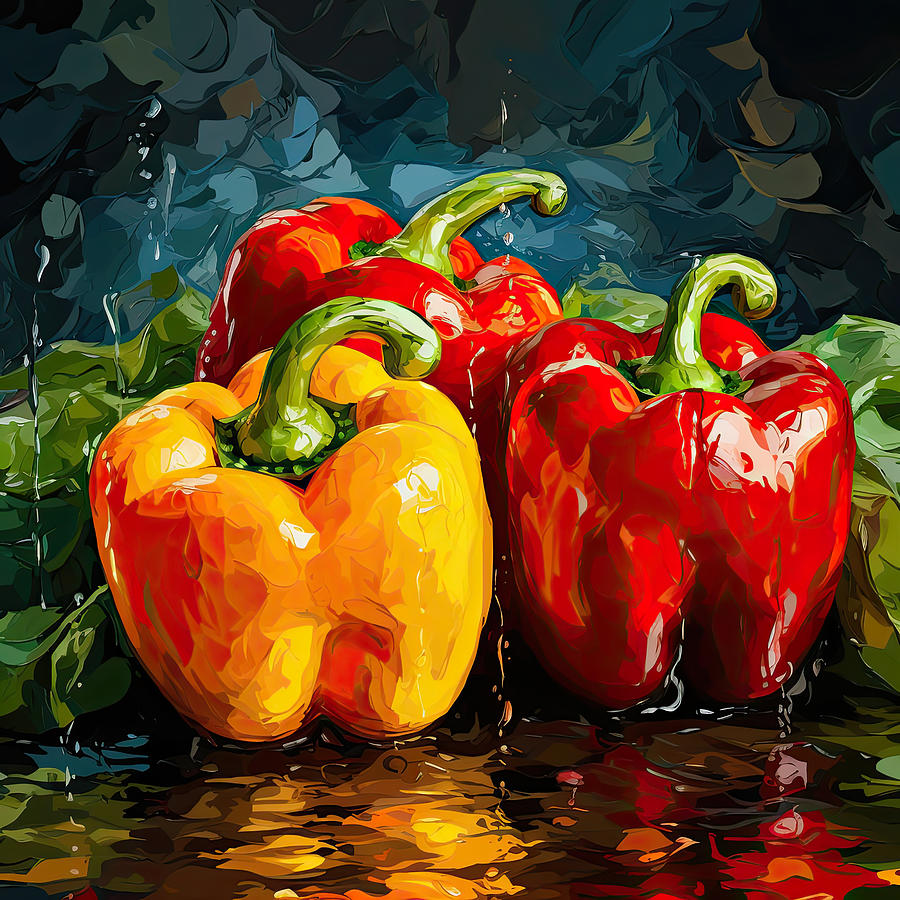 Onion Digital Art - Red and Yellow Bell Peppers Art by Lourry Legarde