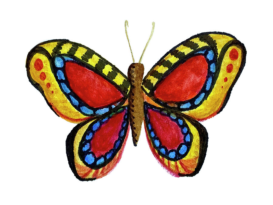 Red And Yellow Butterfly On White Painting by Deborah League