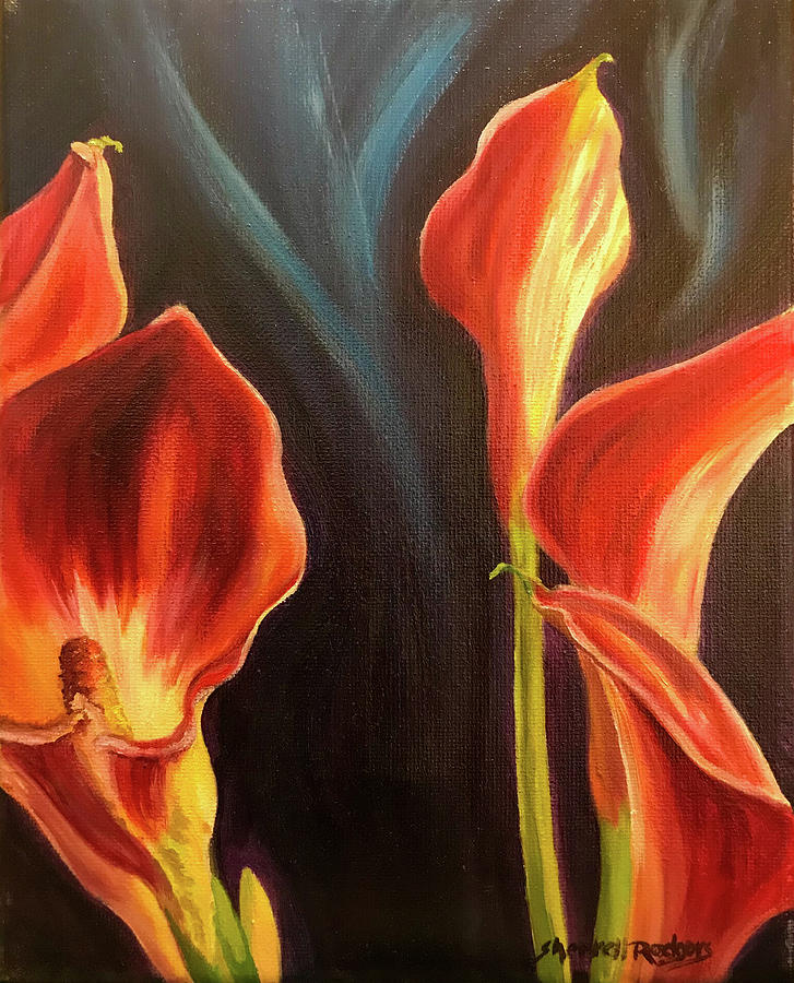Red and Yellow Calla Lilies I Painting by Sherrell Rodgers