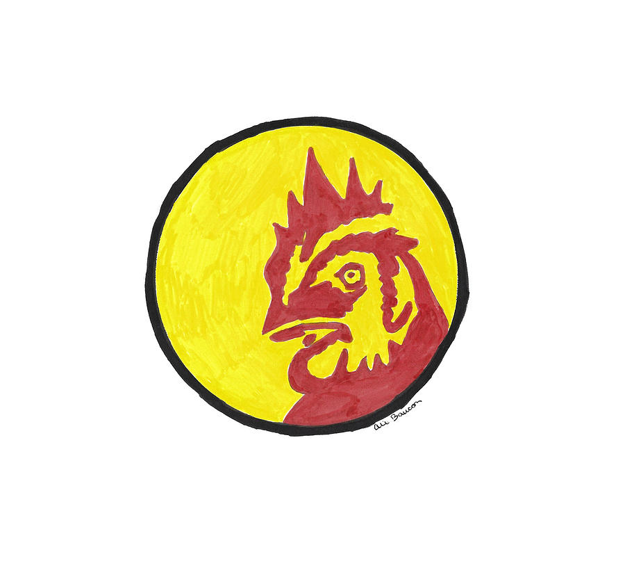 Red and Yellow Chicken Circle Drawing by Ali Baucom