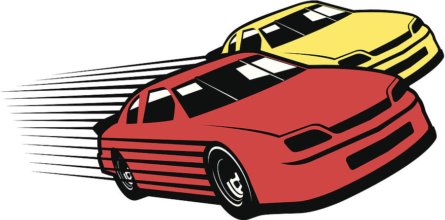 Red and yellow race cars cartoon Photograph by AttaBoyLuther