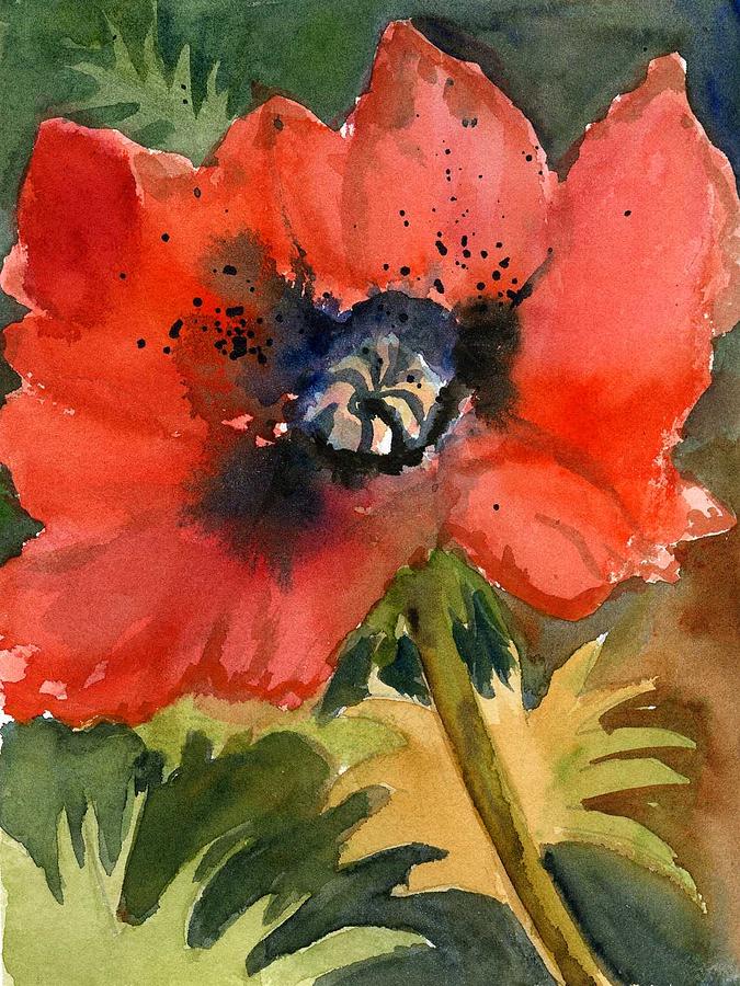 Red Anemone Painting by Anna Jacke