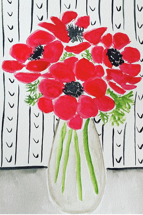 Red anemones Painting by Monica Martin