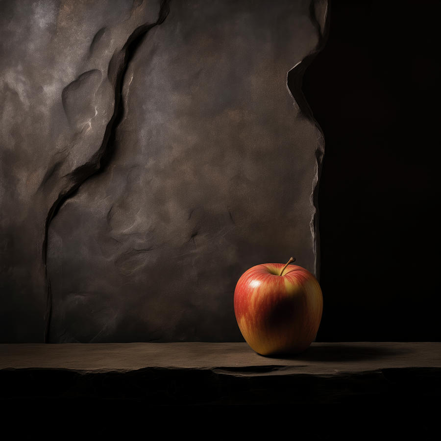 Still Life Digital Art - Red Apple on Slate Table by YoPedro