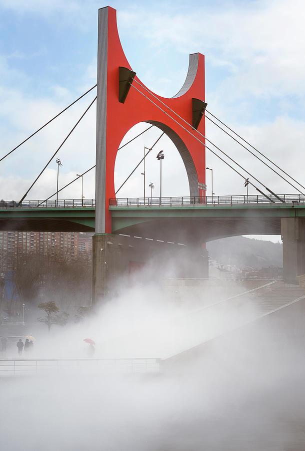 Red Arches And Fog Bilbao Spain Photograph