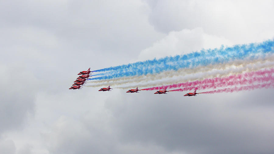 Red Arrows Display All Together Photograph by Jeremy Hayden