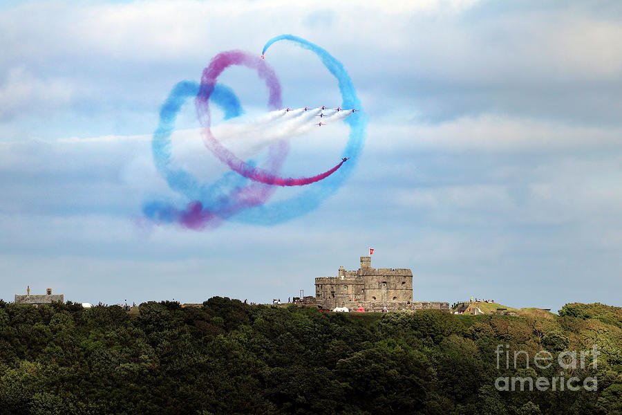 Red Arrows display team over Pendennis Castle Photograph by Terri Waters